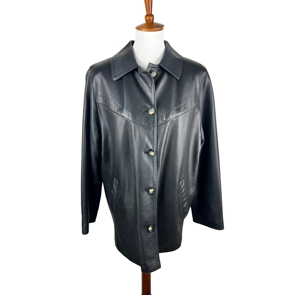 Peletaria Solsona Spain Black Oversized Leather Jacket Western‎ Style Size 42